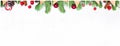 Collage of Christmas decoration. Composition set with green Xmas fir branch, red holly berries and baubles on white background Royalty Free Stock Photo