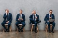 collage of cloned businessman sitting on chairs Royalty Free Stock Photo