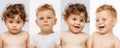 Collage of close-up portraits of cute little children posing isolated over white bckground Royalty Free Stock Photo