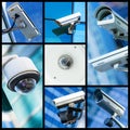 Collage of closeup security CCTV camera or surveillance system Royalty Free Stock Photo