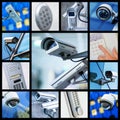 Collage of closeup security CCTV camera or surveillance system Royalty Free Stock Photo