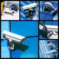 Collage of closeup security CCTV camera or surveillance system Royalty Free Stock Photo