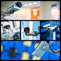 Collage of closeup security CCTV camera or surveillance system Royalty Free Stock Photo