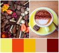 Collage Of Coffee And Chocolates With Color theme Royalty Free Stock Photo