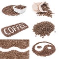 Collage of pile of roasted coffee beans isolated over a white background Royalty Free Stock Photo