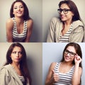 Collage (collection) of beautiful young woman with different fac