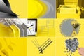 Collage of Color of the year 2021 with illuminating yellow and ultimate gray.