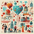 Collage of colorful, cartoonish characters celebrating Love's Endless Journey
