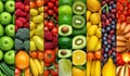 Nature\'s Palette: Colorful Fruits and Vegetables Collage - A Vibrant Background