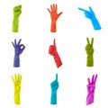 Collage of colorful rubber gloves to clean