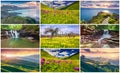 Collage with 9 colorful summer landscapes. Royalty Free Stock Photo