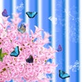 The collage of colors pink hyacinth and butterflies Royalty Free Stock Photo