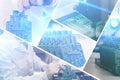 Collage of computer boards with visual effects in a futuristic style. The concept of modern and future technologies Royalty Free Stock Photo