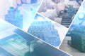 Collage of computer boards with visual effects in a futuristic style. The concept of modern and future technologies Royalty Free Stock Photo