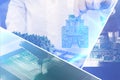 Collage of computer boards with visual effects in a futuristic style. The concept of modern and future technologies Royalty Free Stock Photo