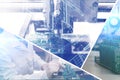 Collage of computer boards with visual effects in a futuristic style. The concept of modern and future technologies Royalty Free Stock Photo