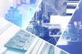 Collage of computer boards with visual effects in a futuristic style. The concept of modern and future technologies Royalty Free Stock Photo