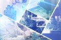 Collage of computer boards with visual effects in a futuristic style. The concept of modern and future technologies Royalty Free Stock Photo