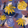 Collage contemporary floral hawaiian pattern in vector. Seamless surface design