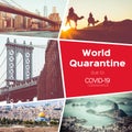 Collage Coronavirus Covid-19 World epidemic. Quarantine. Lockdown - Stay Home - Stay Safe. World Travel Destination. Travel