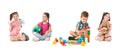 Collage of cute little children playing on background. Banner design Royalty Free Stock Photo