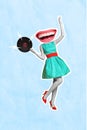 Collage 3d image of pinup pop retro sketch of funny funky young woman holding vinyl record big smiling mouth instead Royalty Free Stock Photo