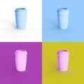 Collage of 3D rendered coffee cups in four different vibrant colors Royalty Free Stock Photo