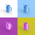 Collage of 3D rendered cups with straws in four different vibrant colors Royalty Free Stock Photo