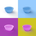 Collage of 3D rendered minimalistic bowls in four different vibrant colors