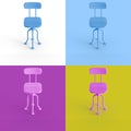 Collage of 3D rendered minimalistic chairs in four different vibrant colors
