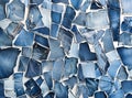 Denim Fabric Scraps Collage Background Blue. Royalty Free Stock Photo