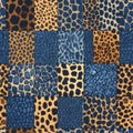 Collage of Denim Fabrics and Leopard Textures in Artistic Arrangement Royalty Free Stock Photo