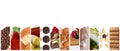 A collage of desserts on a white background along the edge of the frame