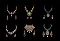 Collage of diamond necklace with earrings