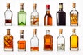 Collage of different alcohol bottles isolated on white background Royalty Free Stock Photo