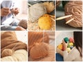 Collage of different color knitting threads