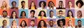 Collage of different face expressions of multiracial millennial people Royalty Free Stock Photo