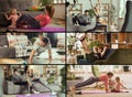 Collage of families photos. Sport in life. Concept of healthy lifestyle, love, relationships, care, health. Royalty Free Stock Photo