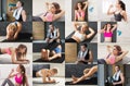 Collage of young man and women practicing yoga Royalty Free Stock Photo