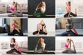 Collage of young women doing fitness workout Royalty Free Stock Photo