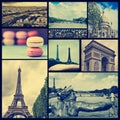 Collage of different landmarks in Paris, France, cross processed