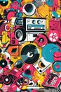 A collage of different music-related elements such as vinyl records, headphones, and speakers, representing the diverse genres and Royalty Free Stock Photo