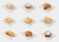 Collage of different pastries and bakery items on a light background Royalty Free Stock Photo