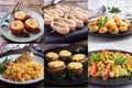 Collage of different photos of delicious food. A set of images with edible dishes