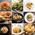 Collage from different photos of Italian pasta Royalty Free Stock Photo