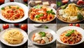 collage of different plates of pasta Royalty Free Stock Photo