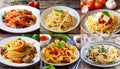 collage of different plates of pasta Royalty Free Stock Photo