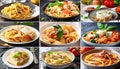 collage of different plates of pasta Royalty Free Stock Photo