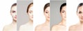 Collage of different portraits of young women in makeup Royalty Free Stock Photo