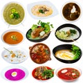 Collage of different soups isolated Royalty Free Stock Photo